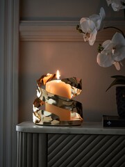 Gold Metal Organic Shaped Hurricane Candle Holder - Image 2 of 5