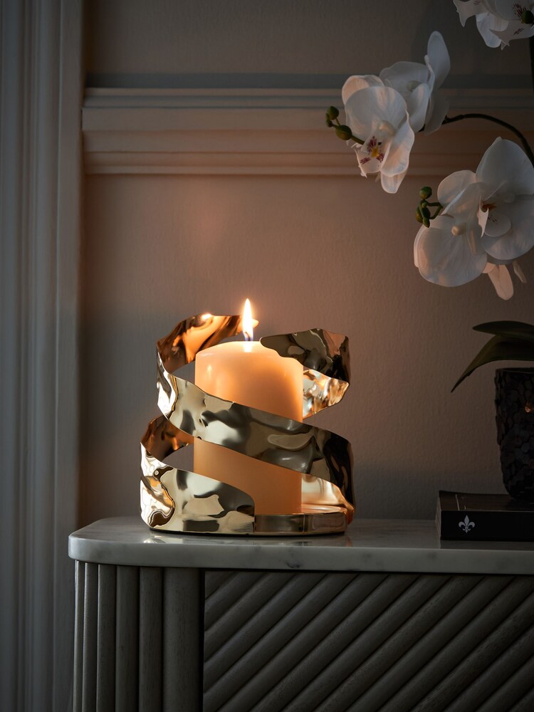 Gold Metal Organic Shaped Hurricane Candle Holder - Image 2 of 5