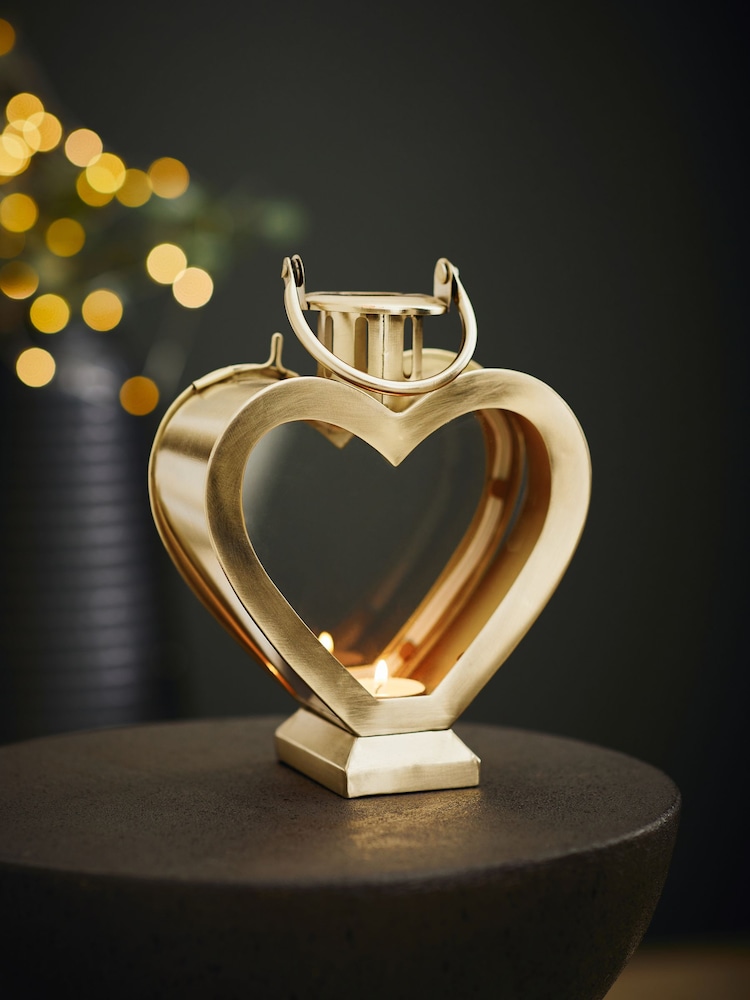 Gold Mini Metal Heart Lantern Candle Holder - Image 1 of 5