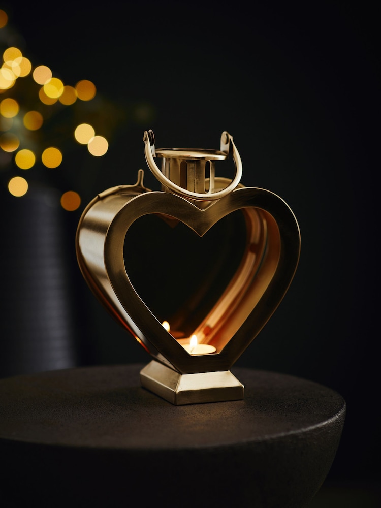 Gold Mini Metal Heart Lantern Candle Holder - Image 2 of 5