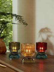 Set of 3 Multi Ribbed Glass Tealight and Taper Candle Holders - Image 1 of 4