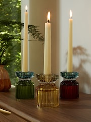 Set of 3 Multi Ribbed Glass Tealight and Taper Candle Holders - Image 3 of 4