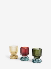 Set of 3 Multi Ribbed Glass Tealight and Taper Candle Holders - Image 4 of 4