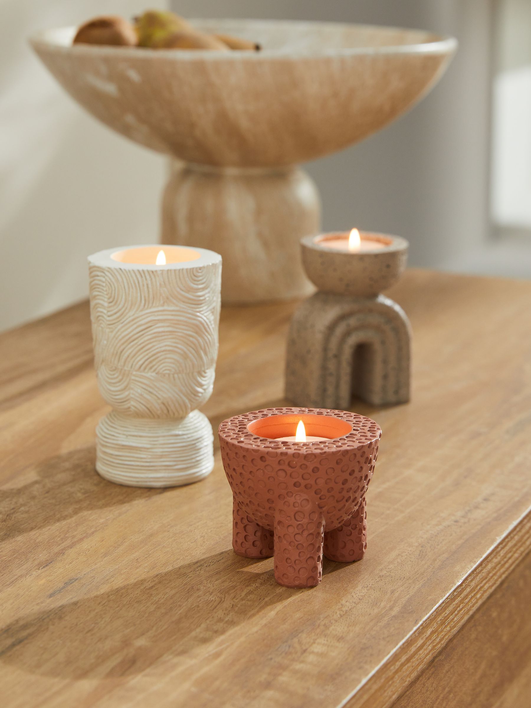 Buy Set of 3 Natural Sculptural Textured Resin Tealight