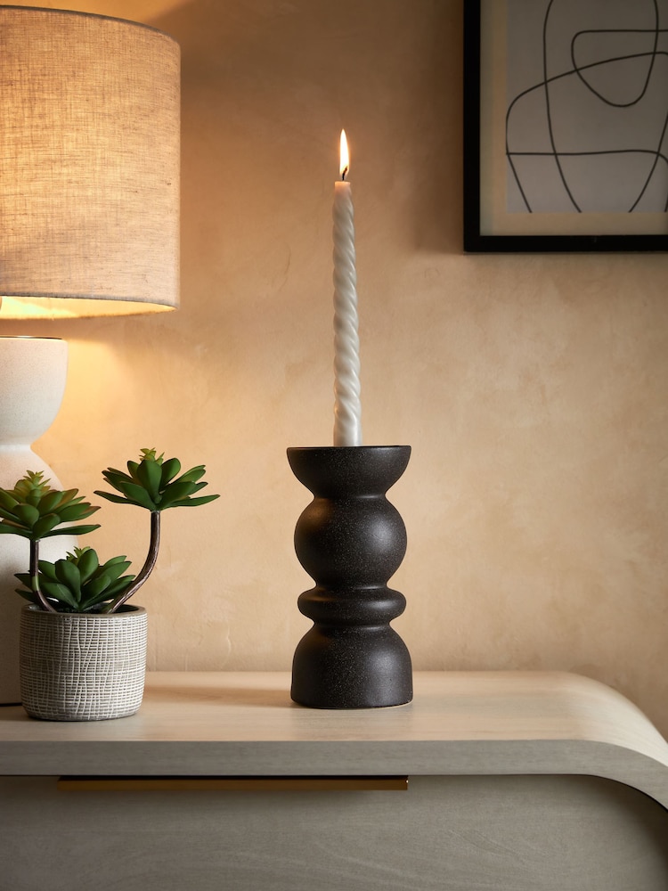 Black Ceramic Pillar and Taper Candle Holder - Image 1 of 6