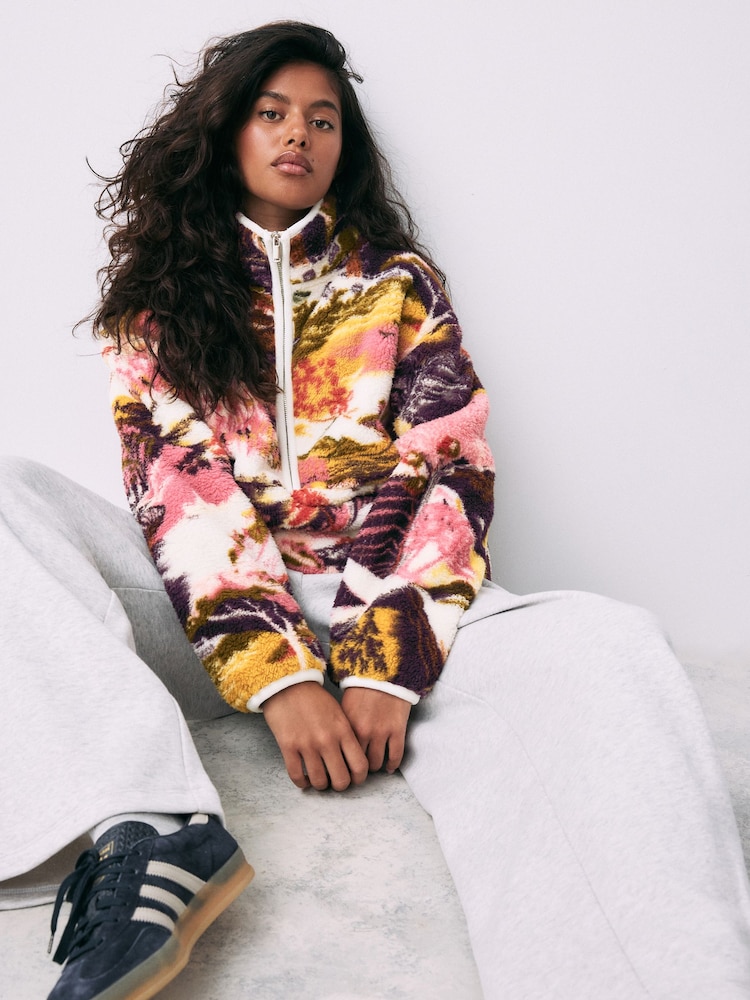 Purple Garden Print Print Borg Half Zip Fleece - Image 1 of 5