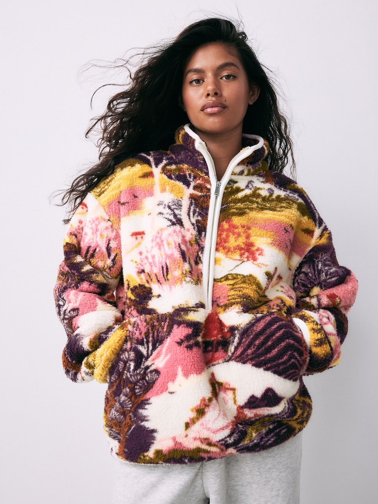 Purple Garden Print Print Borg Half Zip Fleece - Image 2 of 5