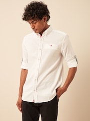 White 100% Cotton Textured Trimmed Long Sleeve Oxford Shirt - Image 1 of 8