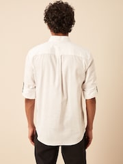 White 100% Cotton Textured Trimmed Long Sleeve Oxford Shirt - Image 3 of 8