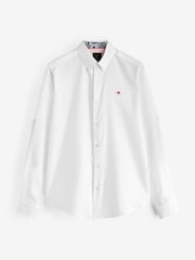 White 100% Cotton Textured Trimmed Long Sleeve Oxford Shirt - Image 6 of 8