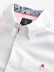 White 100% Cotton Textured Trimmed Long Sleeve Oxford Shirt - Image 7 of 8