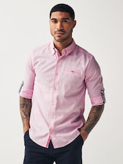 Pink 100% Cotton Textured Trimmed Long Sleeve Oxford Shirt - Image 1 of 9