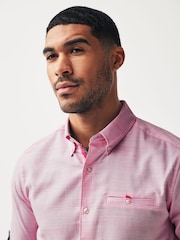 Pink 100% Cotton Textured Trimmed Long Sleeve Oxford Shirt - Image 3 of 9