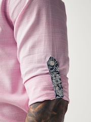 Pink 100% Cotton Textured Trimmed Long Sleeve Oxford Shirt - Image 5 of 9