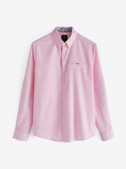 Pink 100% Cotton Textured Trimmed Long Sleeve Oxford Shirt - Image 6 of 9