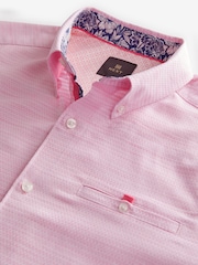 Pink 100% Cotton Textured Trimmed Long Sleeve Oxford Shirt - Image 7 of 9