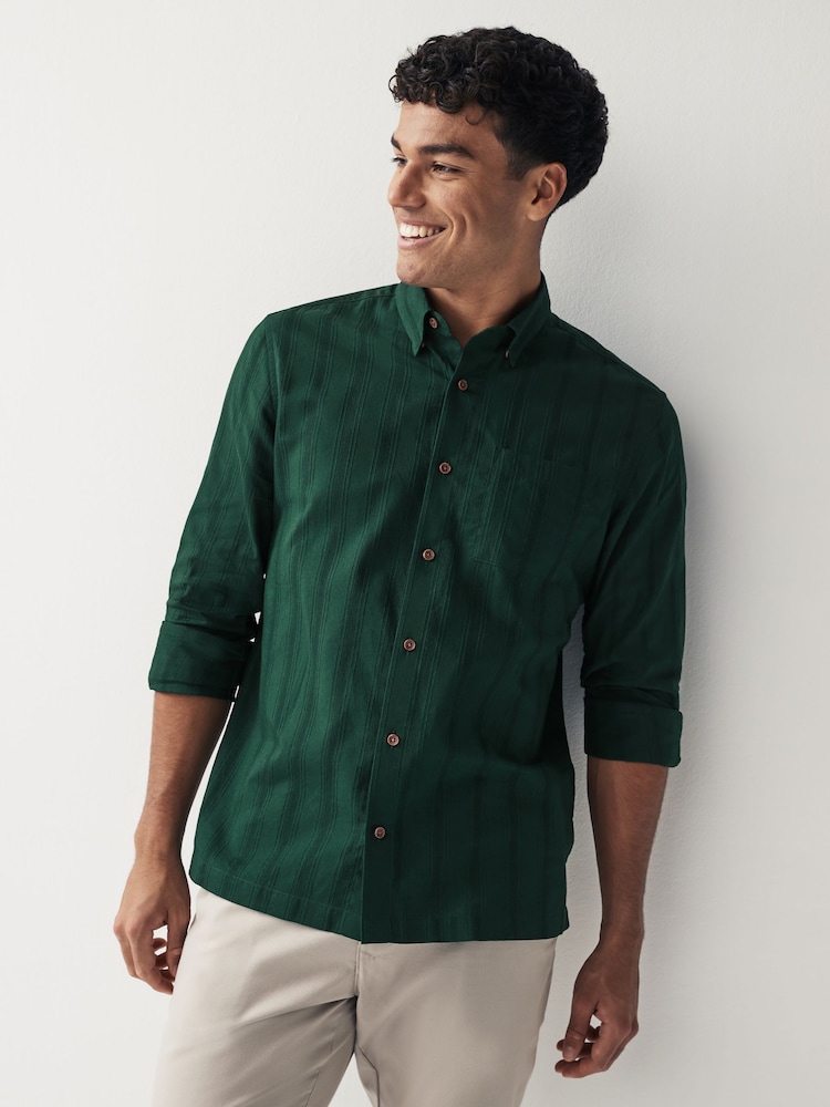 Green Textured Long Sleeve Shirt - Image 1 of 7
