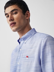 Blue 100% Cotton Textured Trimmed Long Sleeve Oxford Shirt - Image 1 of 8