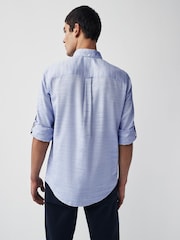 Blue 100% Cotton Textured Trimmed Long Sleeve Oxford Shirt - Image 2 of 8