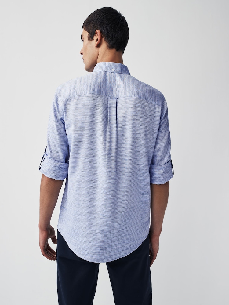 Blue 100% Cotton Textured Trimmed Long Sleeve Oxford Shirt - Image 2 of 8