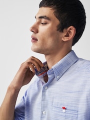 Blue 100% Cotton Textured Trimmed Long Sleeve Oxford Shirt - Image 3 of 8