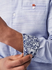 Blue 100% Cotton Textured Trimmed Long Sleeve Oxford Shirt - Image 5 of 8