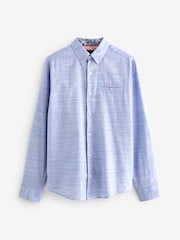 Blue 100% Cotton Textured Trimmed Long Sleeve Oxford Shirt - Image 6 of 8