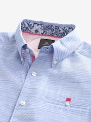 Blue 100% Cotton Textured Trimmed Long Sleeve Oxford Shirt - Image 8 of 8