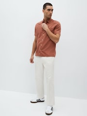 Brown Standard Collar Linen Blend Short Sleeve Shirt - Image 2 of 8