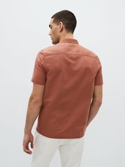 Brown Standard Collar Linen Blend Short Sleeve Shirt - Image 3 of 8