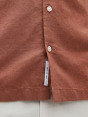 Brown Standard Collar Linen Blend Short Sleeve Shirt - Image 5 of 8