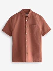 Brown Standard Collar Linen Blend Short Sleeve Shirt - Image 6 of 8