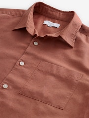 Brown Standard Collar Linen Blend Short Sleeve Shirt - Image 7 of 8