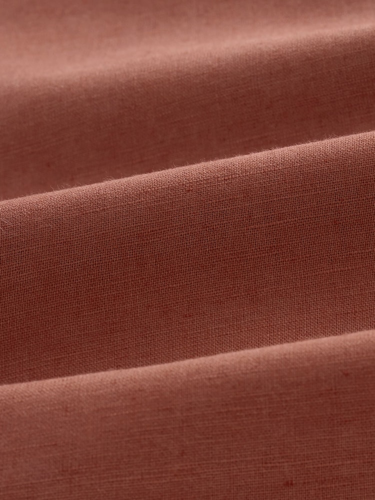 Brown Standard Collar Linen Blend Short Sleeve Shirt - Image 8 of 8 Brown Standard Collar Linen Blend Short Sleeve Shirt - Image 8 of 8