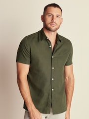Dark Green Linen Blend Short Sleeve Shirt - Image 1 of 8