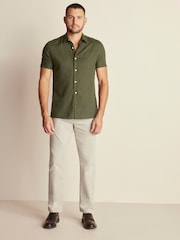 Dark Green Linen Blend Short Sleeve Shirt - Image 2 of 8