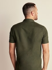 Dark Green Linen Blend Short Sleeve Shirt - Image 3 of 8