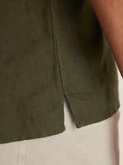 Dark Green Linen Blend Short Sleeve Shirt - Image 5 of 8