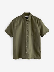 Dark Green Linen Blend Short Sleeve Shirt - Image 6 of 8