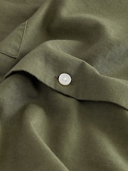 Dark Green Linen Blend Short Sleeve Shirt - Image 8 of 8