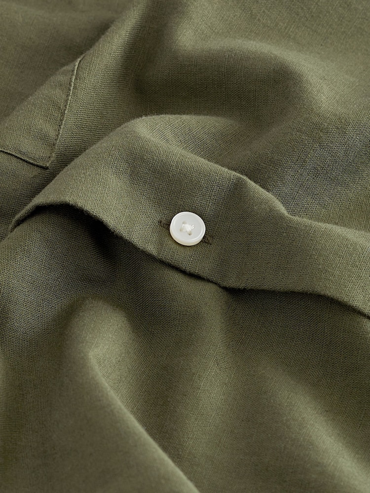 Dark Green Linen Blend Short Sleeve Shirt - Image 8 of 8