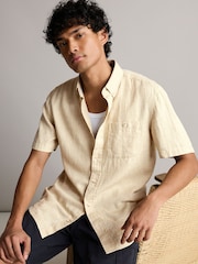 Natural Standard Collar Linen Blend Short Sleeve Shirt - Image 1 of 7