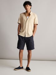 Natural Standard Collar Linen Blend Short Sleeve Shirt - Image 2 of 7
