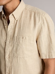Natural Standard Collar Linen Blend Short Sleeve Shirt - Image 4 of 7