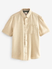Natural Standard Collar Linen Blend Short Sleeve Shirt - Image 5 of 7