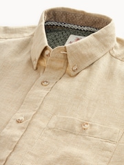Natural Standard Collar Linen Blend Short Sleeve Shirt - Image 6 of 7