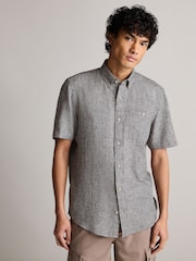 Grey Linen Blend Short Sleeve 100% Cotton Shirt - Image 1 of 7