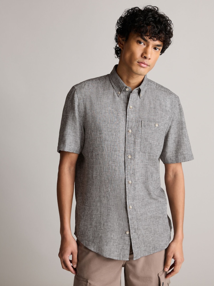 Grey Linen Blend Short Sleeve 100% Cotton Shirt - Image 1 of 7