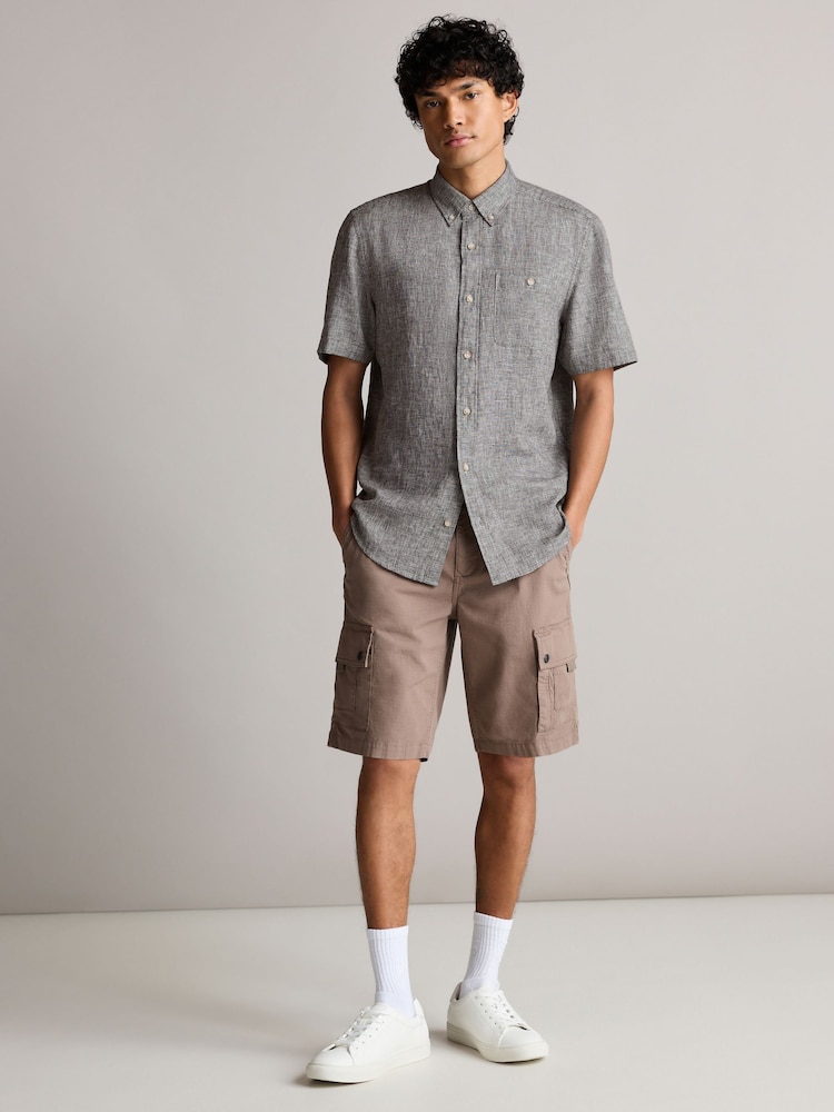 Grey Linen Blend Short Sleeve 100% Cotton Shirt - Image 2 of 7
