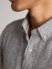 Grey Linen Blend Short Sleeve 100% Cotton Shirt - Image 4 of 7